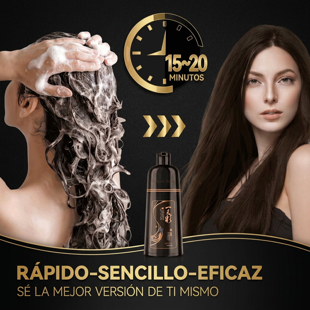 Shampoo Cubre Canas 3 en 1 Natural – Cabello Negro Instantáneo | Stock Limitado
