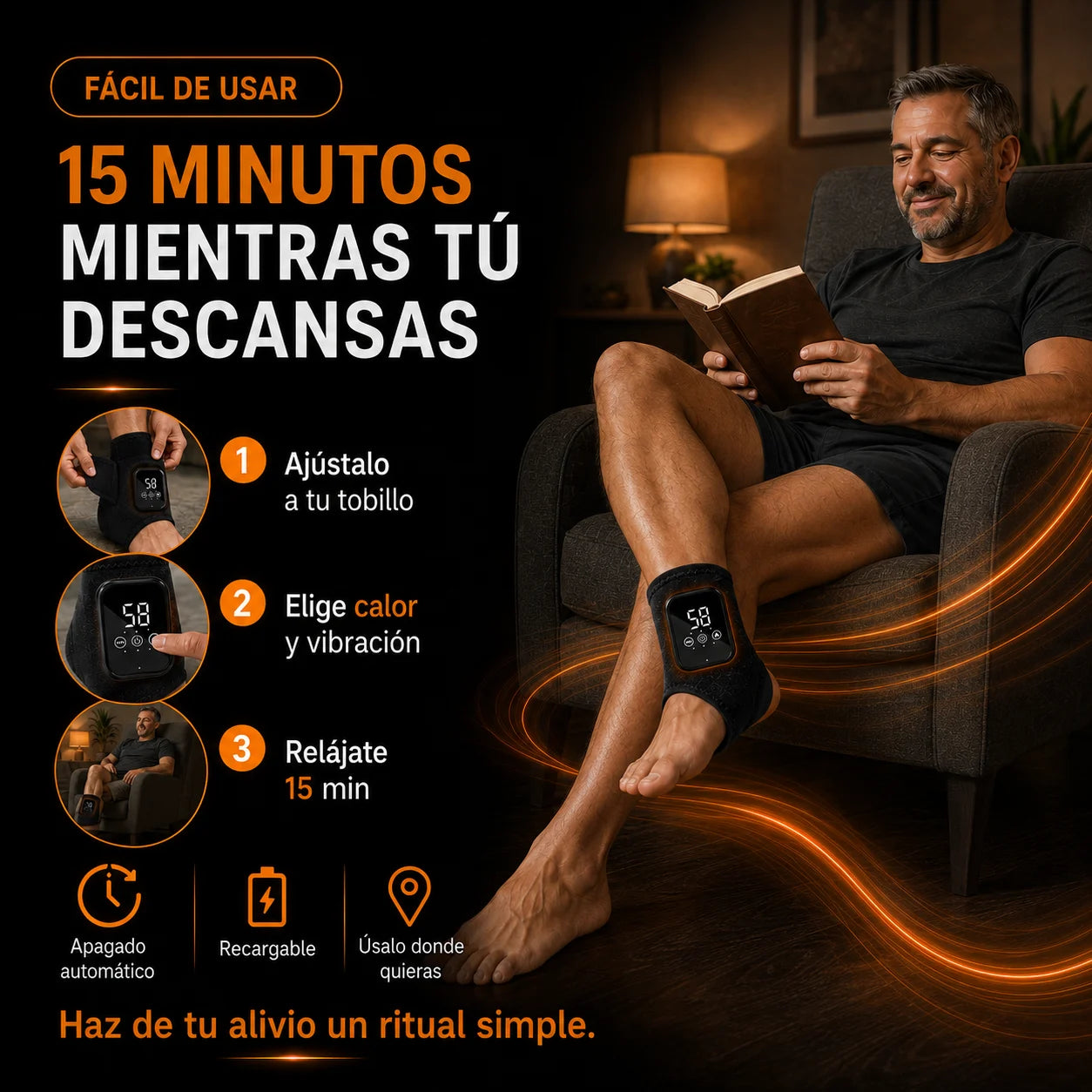FootCare® Masajeador Térmico para Tobillo – Calor y vibración para aliviar molestias, rigidez y cansancio | Envío gratis