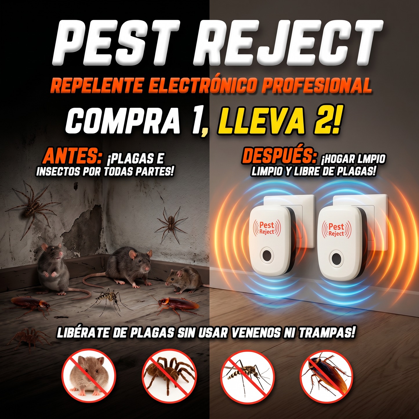 ¡Elimina Ratas, Cucarachas y Mosquitos SIN Veneno! 🛑 Pest Reject 200m² – Compra 1 y Llévate 2 HOY